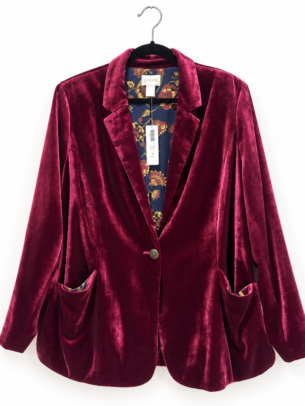 NWT Chico’s Plum Velvet Boyfriend Blazer 3 XL
